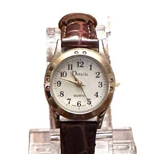 Vintage Details Quartz Watch Women's Gold Tone Brown Croc Band Tested Working